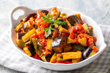 Traditional Turkish food; eggplant meze (Turkish name; saksuka)