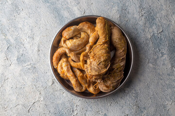 Turkish Traditional Food Rice Stuffed Intestines Tripe Sirdan Dolma - Shirdan from Adana Offal Food at Local Restaurant. Organic Food. (Turkish name; Sirdan and mumbar)