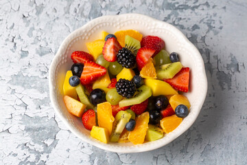 Dietary fruit salad with fresh summer fruits