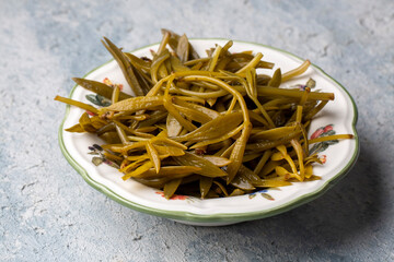 Rock Grove (Crithmum maritimum) Salad.Turkish cuisine appetizer types. Pickled samphire salad (Turkish name; kaya korugu tursu - salatasi)