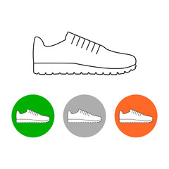 Sneakers linear outline simple icon and round icons with sport shoes. Isolated vector illustration and clipart with training, running and fitness footwear on white background. Website elements.