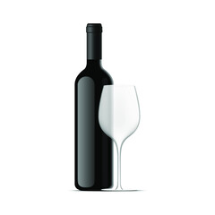 wine bottle and glass isolated on white