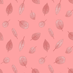 Seamless pink pattern with leaves