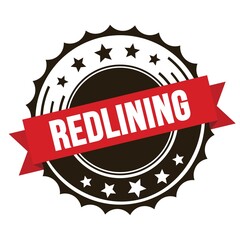 REDLINING text on red brown ribbon stamp.