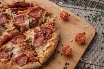 pizza with salami and tomatoes