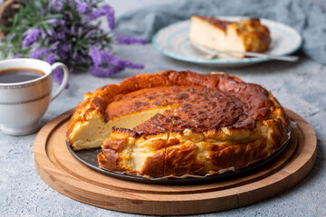 Basque burnt cheesecake homemade style, San Sebastian cake