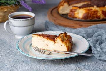 Basque burnt cheesecake homemade style, San Sebastian cake