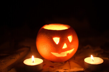 jack o lantern in the dark. halloween decor