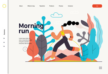 Runners - a woman running and exercising outside, website template