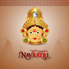 Happy navratri indian festival celebration greeting card with goddess durga face