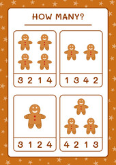 How many gingerbread cookie, game for children. Vector illustration, printable worksheet