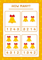 How many christmas bell, game for children. Vector illustration, printable worksheet