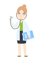 Cute cartoon doctor with stethoscope isolated on white background