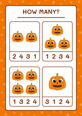 Fototapeta premium How many Pumpkin, game for children. Vector illustration, printable worksheet