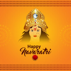 Happy navratri celebration background with goddess durga face illustration