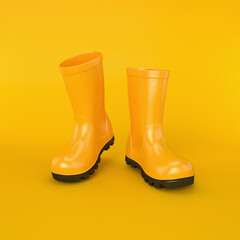 Yellow rubber boots floating on a yellow background, 3d render