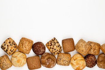 Rye eco breads on the white background.
