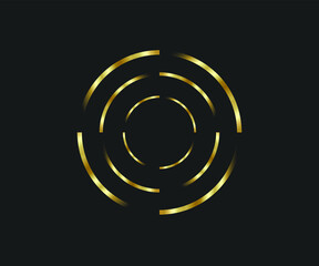 Abstract golden lines in circle form, Design element, Geometric shape with luxury style, Striped border frame for image, Technology round Logo, Spiral Vector Illustration
