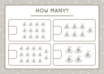 How many Ghost, game for children. Vector illustration, printable worksheet
