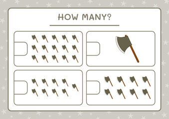 How many Ax, game for children. Vector illustration, printable worksheet