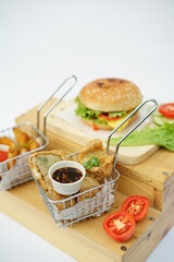 Tahu Walik, mini Burger, Fried Potato. Fast food caffe menu