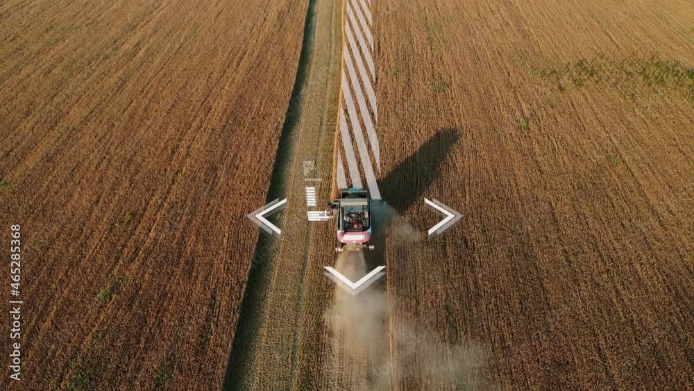 Aufkleber aerial view of autonomous harvester on the field. digital transformation in agriculture