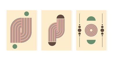 Abstract contemporary backgrounds,  geometric shapes, curves. Aesthetic boho wall decoration concept