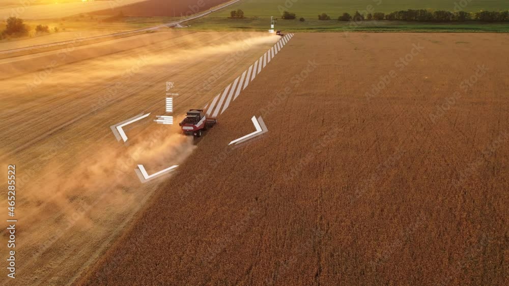 Aufkleber aerial view of autonomous harvester on the field. digital transformation in agriculture