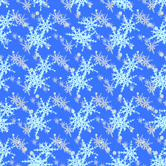 Seamless vector illustration of snowflakes on a colored background. Christmas abstract pattern as a blank for a designer, textile, bed