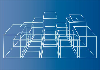 Bloques azules en un plano representando una ciudad.