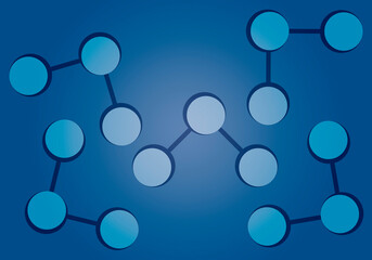 Icono negro de moléculas en fondo azul.