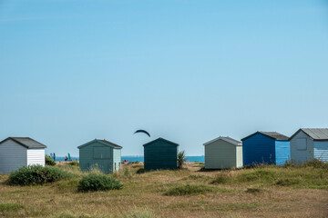 Fototapeta na wymiar colourful beach huts at Hayling Island Hampshire England