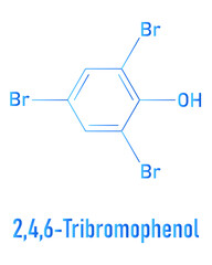 Tribromophenol (TBP, 2,4,6-Tribromophenol) molecule. Used as fungicide and wood preservative; Skeletal formula.