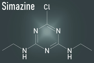 Simazine herbicide molecule. Skeletal formula.