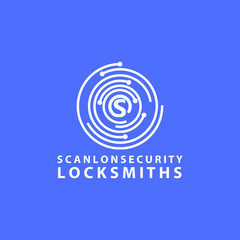 Vector round icon fingerprint symbol of finger in line art design on black and white background. Round Fingerprint Icon for Identity Person Security ID on Black and White Background for Design