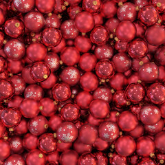 Background of red Christmas balls, 3d render