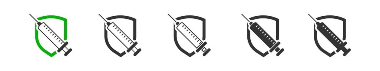 Coronavirus vaccine set icon. Syringe medicine flat icons. Vector