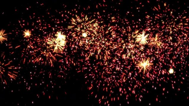 Concept 3-F1 View of the realistic fireworks in the night sky with random pattern explosion sparks animation.