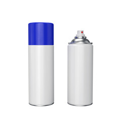 Dark blue spray can with paint, open and closed lid. on a white background, 3d render