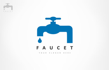 Water faucet and water drop logo vector. Plumbing design.