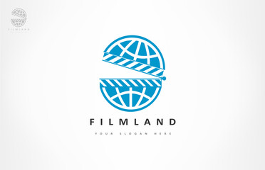 filmland - clapboard with globe logo vector