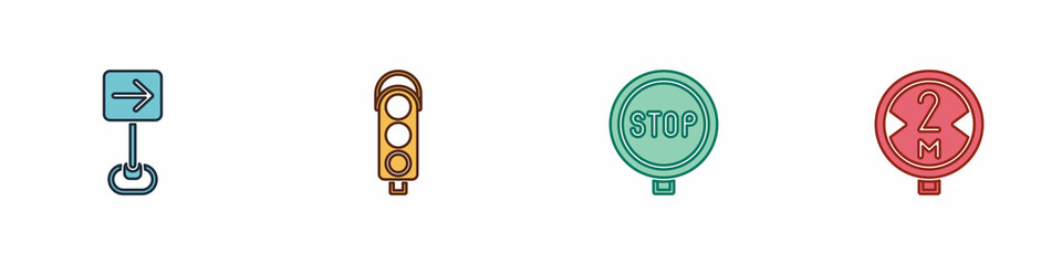 Set Traffic sign turn right, light, Stop and Road traffic icon. Vector