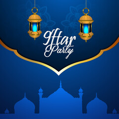 Iftar party concept background with golden lantern and dates