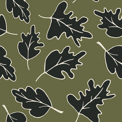 Cute cartoon oak leaf pattern with hand drawn leaves