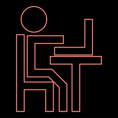 Neon human working at the laptop red color vector illustration flat style image