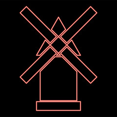 Neon windmill red color vector illustration flat style image