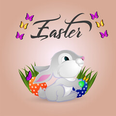 Happy easter day greeting card with easter bunny