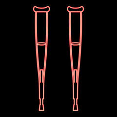 Neon pair of crutches red color vector illustration flat style image