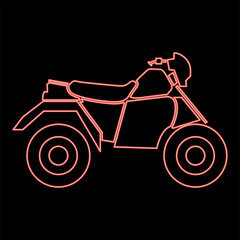 Neon atv motorcycle on four wheels red color vector illustration flat style image