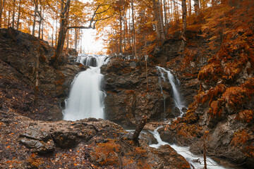 autumnal scenery, rocky landscape Josefsthal with beautiful waterfall